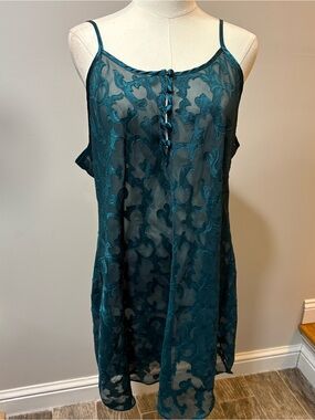 Vtg Inner Most Satin Sheer Slip Dress Lingerie Emerald Green Sz XL Sexy 90s